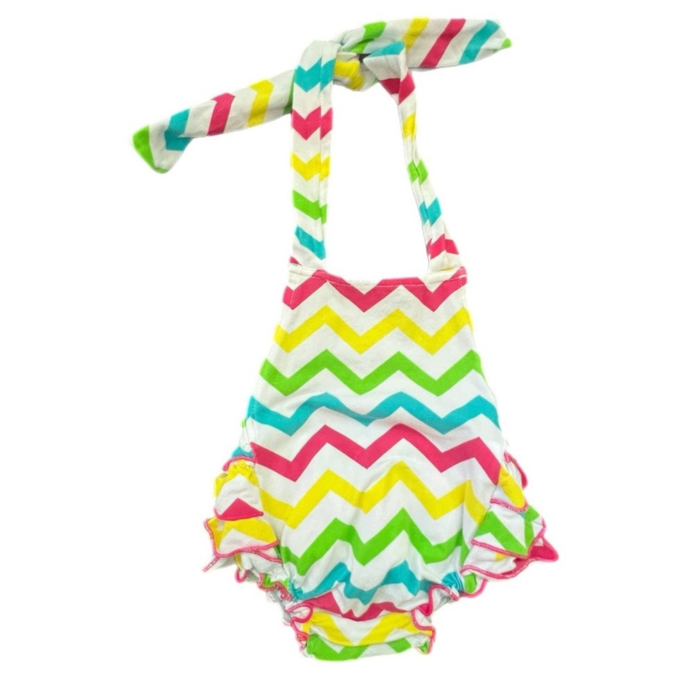 Romper Multicolor Chevron Ruffle Halter Sunsuit Size 6-12m